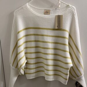 Eli Tahari Women's Sweater in White and Yellow Stripes